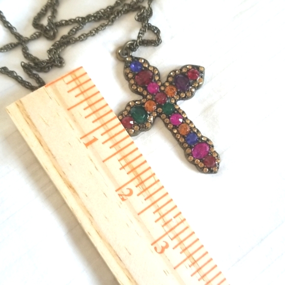 Rhinestone Cross Necklace Brass - Picture 4 of 6